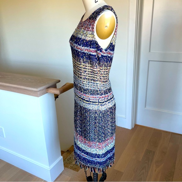 ST.JOHN Womens sleeveless Tweed Blue Purple Red Yellow White Fringed Dress Sz 4 - Picture 5 of 7